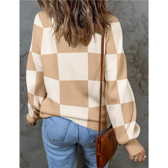 2024 Women's Fall Turtleneck Striped Ribbed Knit Pullover Sweater - Long‎ Sleeve - Picture 3 of 7